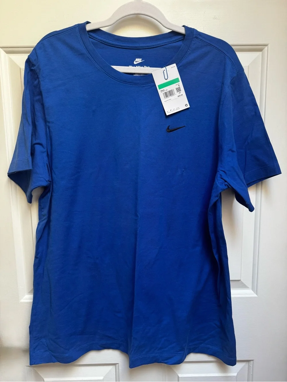 Nike NWT Swoosh Embroidered Black Logo on Royal Blue Tee Shirt Mens XL